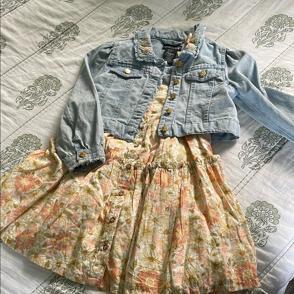 Girls' Denim Jacket with Floral Dress
